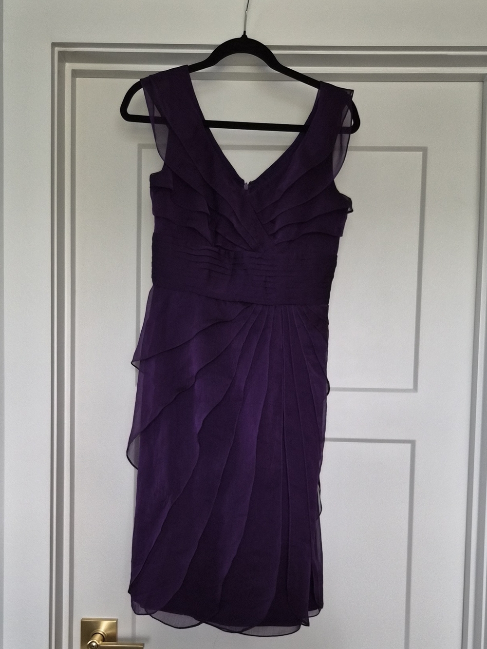 Adrianna Papell Deep Purple Layered V-Neck Midi Dress Size 4
